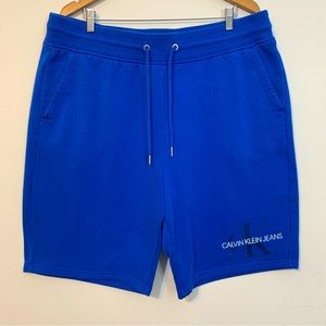 Calvin Klein Jeans Mens Size XXL Drawstring Monogram Logo Shorts Royal Blue.